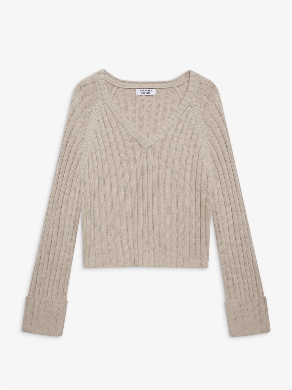 Frankie's Bikinis Cream Ribbed V-Neck Sweater - Picture 3 of 3